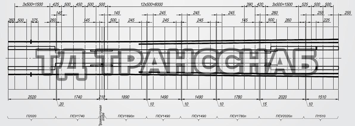 Схема укладки стыка уравнительного типа Р65, пр. 1525.00.000